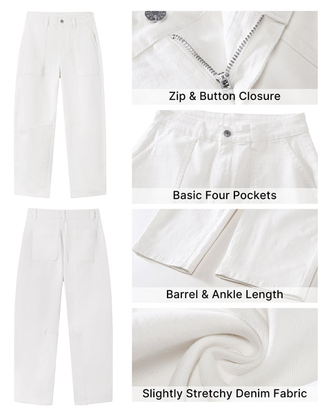 GRAPENT Barrel Jeans for Women High Waisted Trendy Wide Leg Baggy Ankle Length Stretchy Denim Trouser Jeans with Pockets