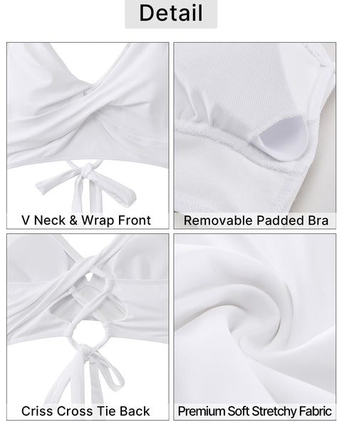 GRAPENT High Waisted Bikini Sets for Women Twist Front Tie Back 2 Piece Bathing Suit V Neck Ruched Swimsuits Bikinis