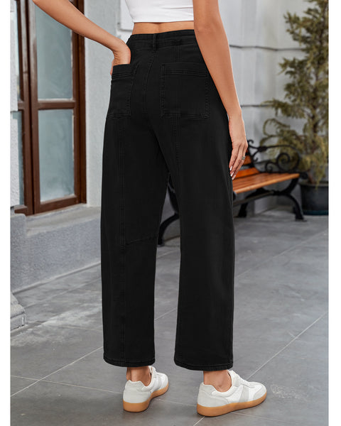 GRAPENT Barrel Jeans for Women High Waisted Trendy Wide Leg Baggy Ankle Length Stretchy Denim Trouser Jeans with Pockets