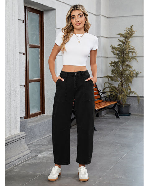 GRAPENT Barrel Jeans for Women High Waisted Trendy Wide Leg Baggy Ankle Length Stretchy Denim Trouser Jeans with Pockets