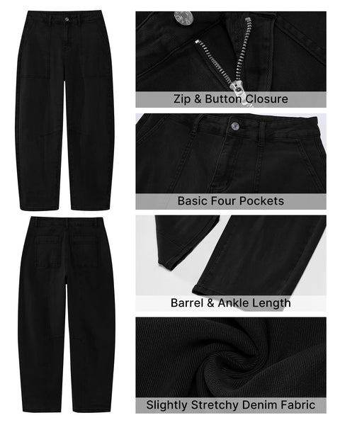 GRAPENT Barrel Jeans for Women High Waisted Trendy Wide Leg Baggy Ankle Length Stretchy Denim Trouser Jeans with Pockets