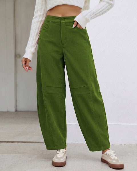 GRAPENT Corduroy Pants Women Barrel Elastic Waist Ankle Work Casual Trouser High Waisted Fit, Barrel Leg, Ankle Length, 27.5" Inseam, Functional Pockets, Fall Winter Pants, Dressy Casual Outfits