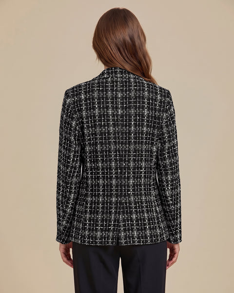 GRAPENT Tweed Blazers for Women Plaid Jacket Long Sleeve Work Casual Blazer | Notched Lapel, Fully Lined, Shoulder Pads, Single Button, 2 Pockets, Interview, Office outfits, Business Casual Blazers