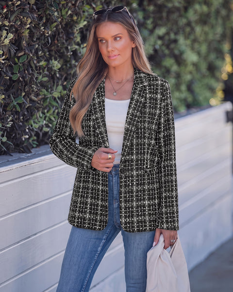 GRAPENT Tweed Blazers for Women Plaid Jacket Long Sleeve Work Casual Blazer | Notched Lapel, Fully Lined, Shoulder Pads, Single Button, 2 Pockets, Interview, Office outfits, Business Casual Blazers