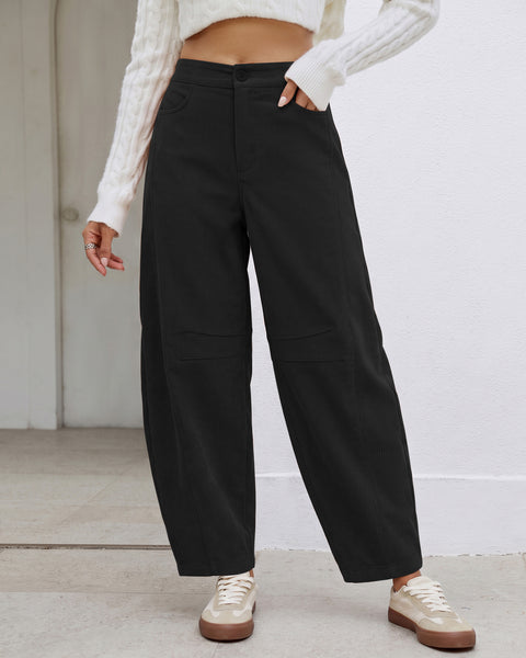 GRAPENT Corduroy Pants Women Barrel Elastic Waist Ankle Work Casual Trouser High Waisted Fit, Barrel Leg, Ankle Length, 27.5" Inseam, Functional Pockets, Fall Winter Pants, Dressy Casual Outfits