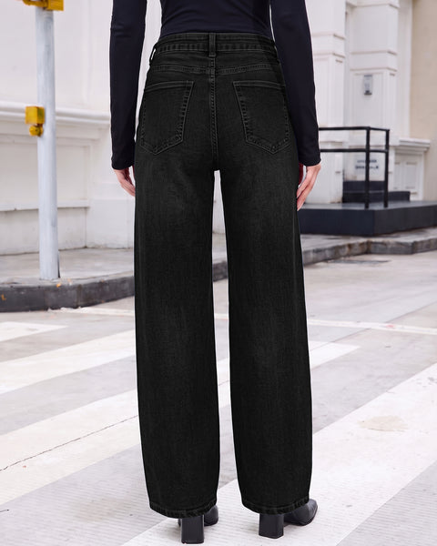GRAPENT Jeans for Women Wide Leg High Rise Cinch-Waist Stretchy Denim Pants | High Waisted, Adjustable Waist, Full Length, 30'' Inseam, 90s Baggy Straight, Great for Everyday Wear, Dressy Casual Outifts