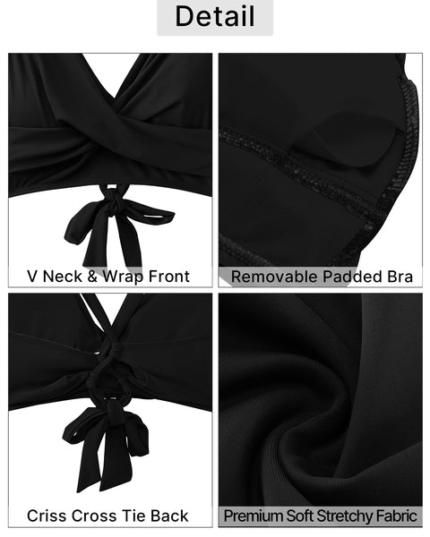 GRAPENT High Waisted Bikini Sets for Women Twist Front Tie Back 2 Piece Bathing Suit V Neck Ruched Swimsuits Bikinis