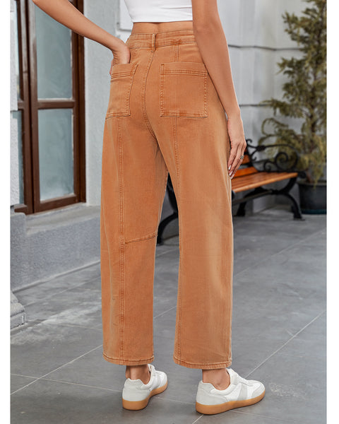 GRAPENT Barrel Jeans for Women High Waisted Trendy Wide Leg Baggy Ankle Length Stretchy Denim Trouser Jeans with Pockets
