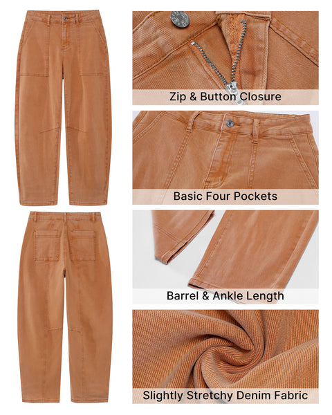 GRAPENT Barrel Jeans for Women High Waisted Trendy Wide Leg Baggy Ankle Length Stretchy Denim Trouser Jeans with Pockets