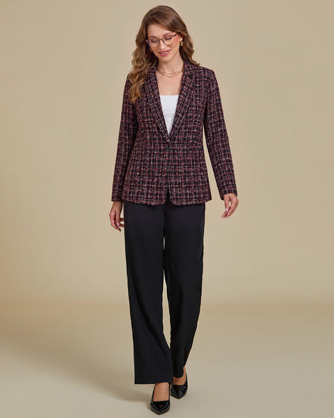 GRAPENT Tweed Blazers for Women Plaid Jacket Long Sleeve Work Casual Blazer | Notched Lapel, Fully Lined, Shoulder Pads, Single Button, 2 Pockets, Interview, Office outfits, Business Casual Blazers