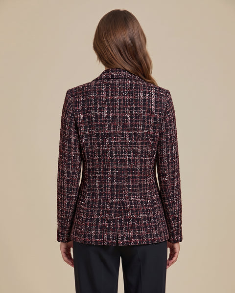 GRAPENT Tweed Blazers for Women Plaid Jacket Long Sleeve Work Casual Blazer | Notched Lapel, Fully Lined, Shoulder Pads, Single Button, 2 Pockets, Interview, Office outfits, Business Casual Blazers