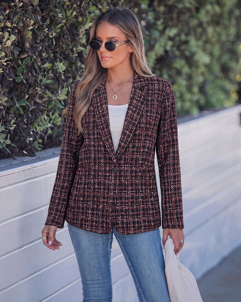 GRAPENT Tweed Blazers for Women Plaid Jacket Long Sleeve Work Casual Blazer | Notched Lapel, Fully Lined, Shoulder Pads, Single Button, 2 Pockets, Interview, Office outfits, Business Casual Blazers