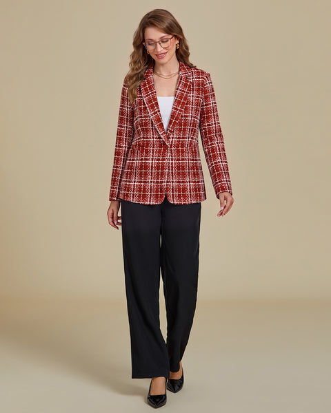 GRAPENT Tweed Blazers for Women Plaid Jacket Long Sleeve Work Casual Blazer | Notched Lapel, Fully Lined, Shoulder Pads, Single Button, 2 Pockets, Interview, Office outfits, Business Casual Blazers