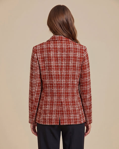 GRAPENT Tweed Blazers for Women Plaid Jacket Long Sleeve Work Casual Blazer | Notched Lapel, Fully Lined, Shoulder Pads, Single Button, 2 Pockets, Interview, Office outfits, Business Casual Blazers