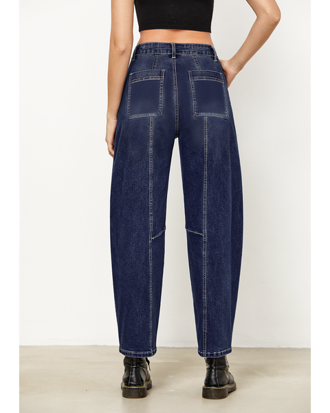 GRAPENT Barrel Jeans for Women High Waisted Trendy Wide Leg Baggy Ankle Length Stretchy Denim Trouser Jeans with Pockets