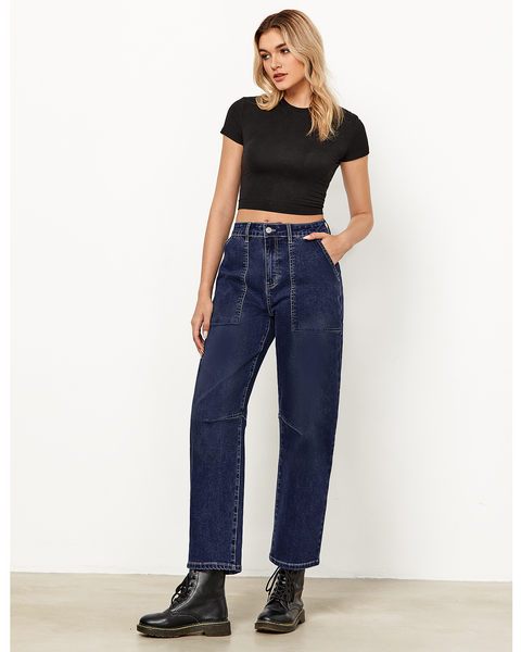 GRAPENT Barrel Jeans for Women High Waisted Trendy Wide Leg Baggy Ankle Length Stretchy Denim Trouser Jeans with Pockets