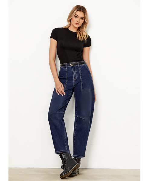 GRAPENT Barrel Jeans for Women High Waisted Trendy Wide Leg Baggy Ankle Length Stretchy Denim Trouser Jeans with Pockets