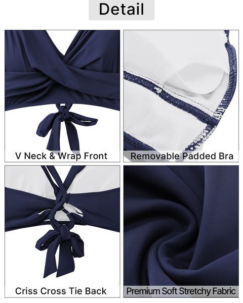 GRAPENT High Waisted Bikini Sets for Women Twist Front Tie Back 2 Piece Bathing Suit V Neck Ruched Swimsuits Bikinis