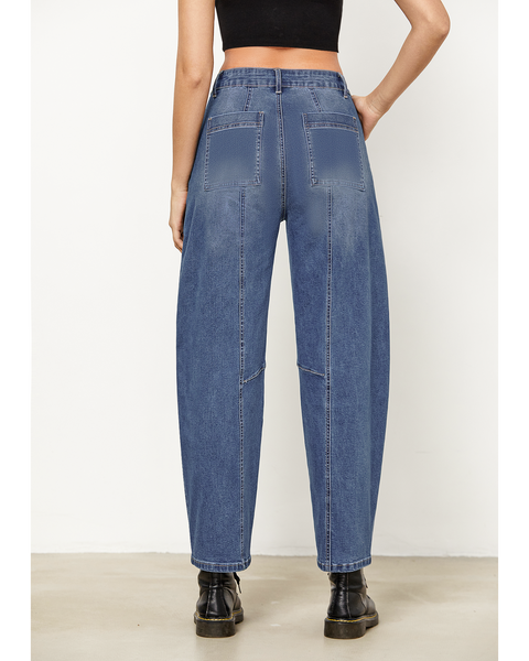 GRAPENT Barrel Jeans for Women High Waisted Trendy Wide Leg Baggy Ankle Length Stretchy Denim Trouser Jeans with Pockets