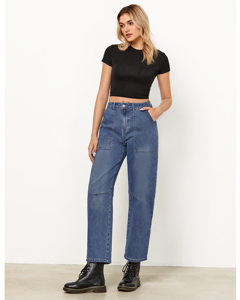 GRAPENT Barrel Jeans for Women High Waisted Trendy Wide Leg Baggy Ankle Length Stretchy Denim Trouser Jeans with Pockets