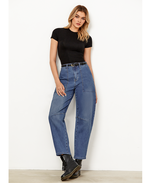 GRAPENT Barrel Jeans for Women High Waisted Trendy Wide Leg Baggy Ankle Length Stretchy Denim Trouser Jeans with Pockets