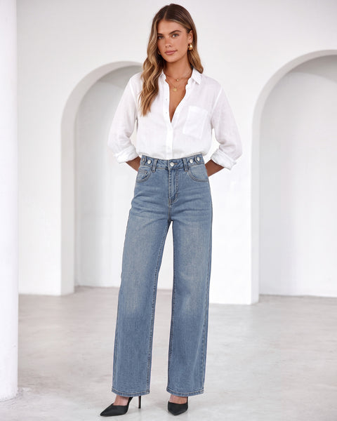 GRAPENT Jeans for Women Wide Leg High Rise Cinch-Waist Stretchy Denim Pants | High Waisted, Adjustable Waist, Full Length, 30'' Inseam, 90s Baggy Straight, Great for Everyday Wear, Dressy Casual Outifts