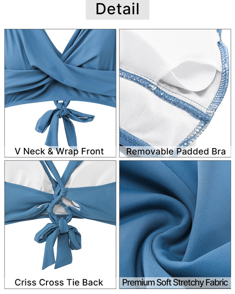 GRAPENT High Waisted Bikini Sets for Women Twist Front Tie Back 2 Piece Bathing Suit V Neck Ruched Swimsuits Bikinis