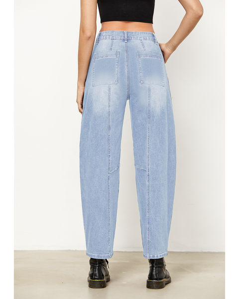GRAPENT Barrel Jeans for Women High Waisted Trendy Wide Leg Baggy Ankle Length Stretchy Denim Trouser Jeans with Pockets