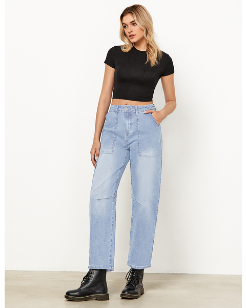 GRAPENT Barrel Jeans for Women High Waisted Trendy Wide Leg Baggy Ankle Length Stretchy Denim Trouser Jeans with Pockets