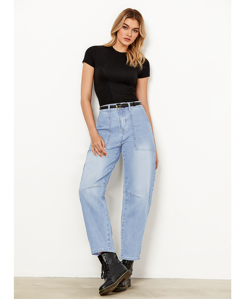 GRAPENT Barrel Jeans for Women High Waisted Trendy Wide Leg Baggy Ankle Length Stretchy Denim Trouser Jeans with Pockets