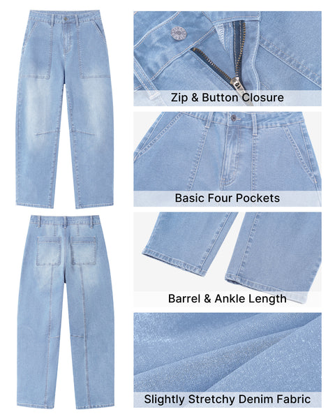 GRAPENT Barrel Jeans for Women High Waisted Trendy Wide Leg Baggy Ankle Length Stretchy Denim Trouser Jeans with Pockets