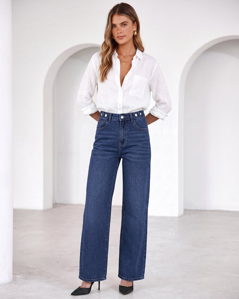 GRAPENT Jeans for Women Wide Leg High Rise Cinch-Waist Stretchy Denim Pants | High Waisted, Adjustable Waist, Full Length, 30'' Inseam, 90s Baggy Straight, Great for Everyday Wear, Dressy Casual Outifts