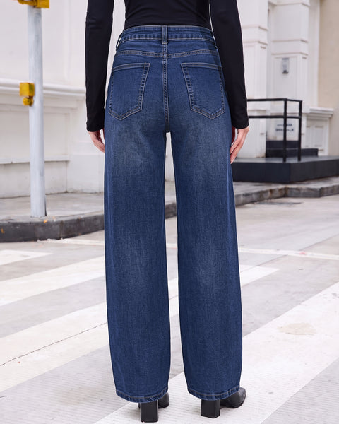 GRAPENT Jeans for Women Wide Leg High Rise Cinch-Waist Stretchy Denim Pants | High Waisted, Adjustable Waist, Full Length, 30'' Inseam, 90s Baggy Straight, Great for Everyday Wear, Dressy Casual Outifts
