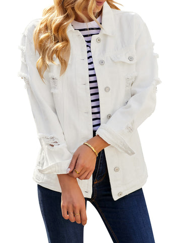 GRAPENT Womens Denim Jacket Oversized Distressed Ripped Jean Jacket Western Boyfriend Trucker Shacket