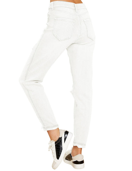 GRAPENT Women's Casual High Waisted Mom Jeans Ripped Stretchy Tapered Denim Pants