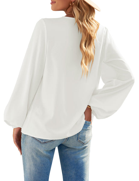 GRAPENT Womens Business Causal Tops for Women Ladies Work Blouses Dressy Long Sleeve Pleated V Neck