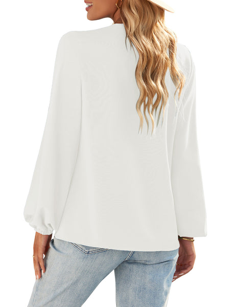 GRAPENT Womens Business Causal Tops for Women Ladies Work Blouses Dressy Long Sleeve Pleated V Neck