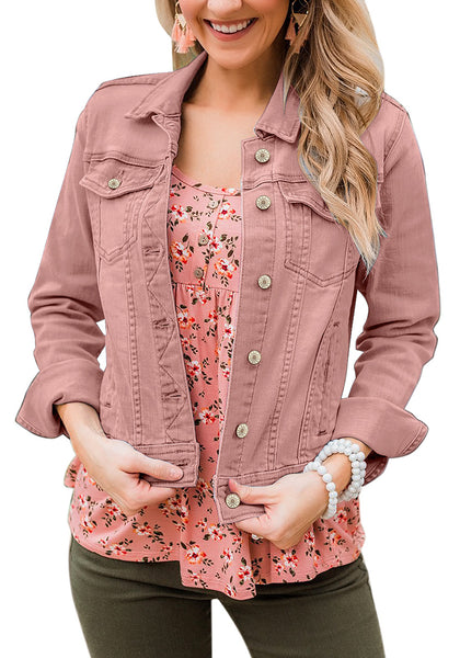 GRAPENT Women's Basic Button Down Long Sleeve Stretchy Jean Trucker Denim Jacket