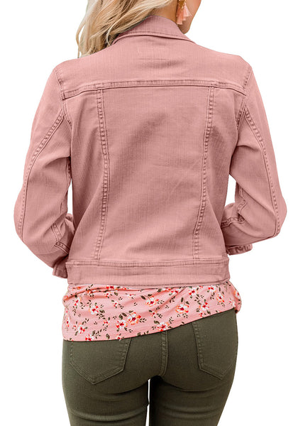 GRAPENT Women's Basic Button Down Long Sleeve Stretchy Jean Trucker Denim Jacket