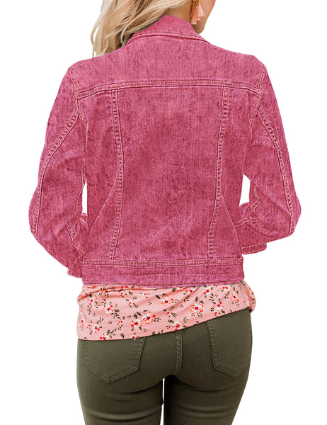 GRAPENT Women's Basic Button Down Long Sleeve Stretchy Jean Trucker Denim Jacket