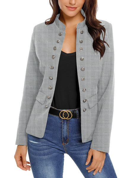 GRAPENT Women's Business Casual Buttons Pockets Open Front Blazer Suit Cardigan
