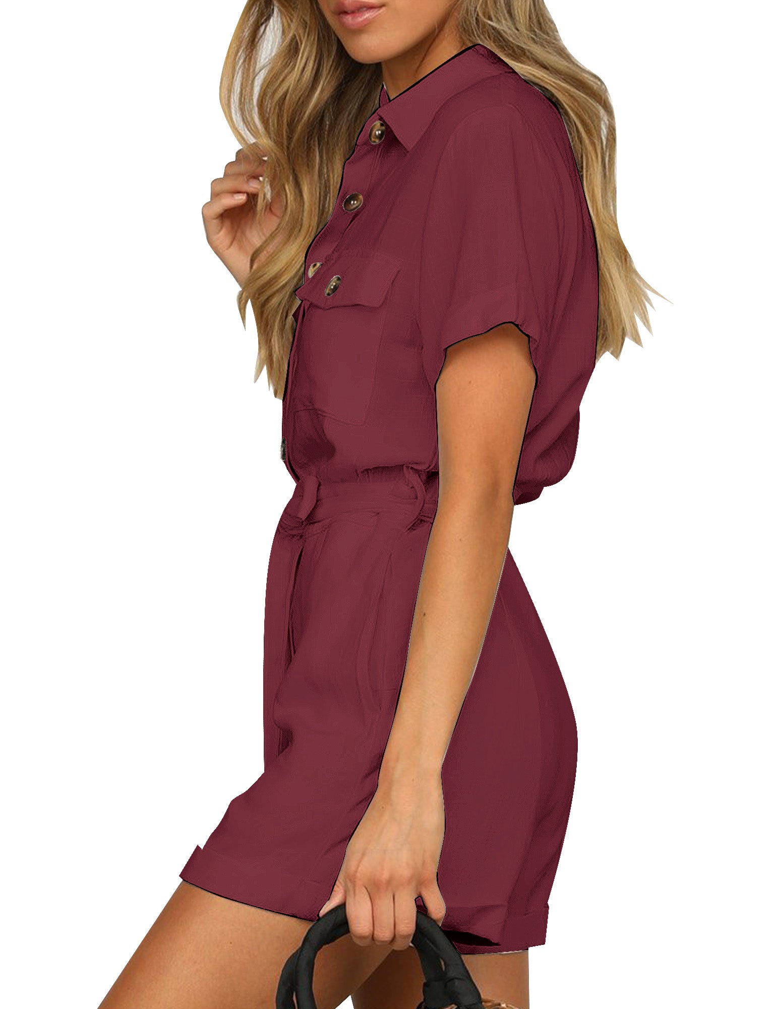 GRAPENT Women s Summer Short Sleeve Button Down Pockets Belted