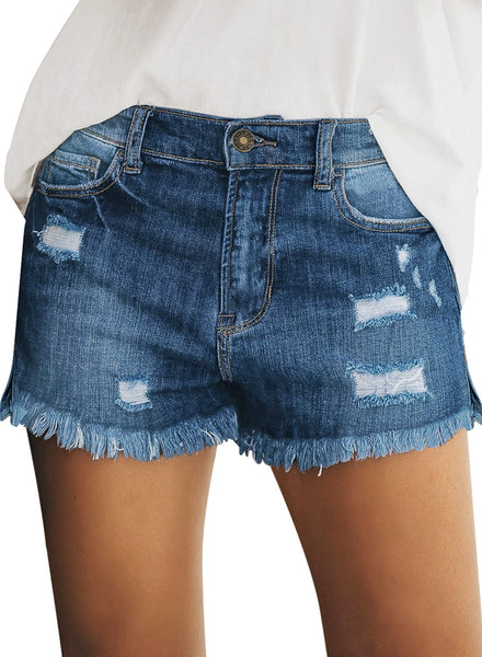 GRAPENT Women's High Waist Jean Short Casual Ripped Folded Hem Denim Jeans Shorts
