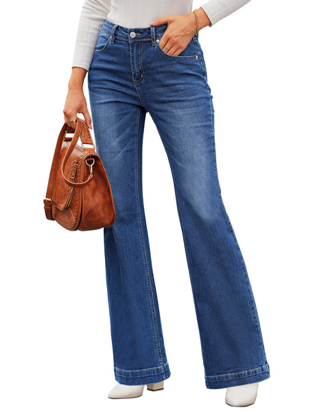 GRAPENT Womens Flare Jeans High Waisted Wide Leg Baggy Jean for Women Stretch Denim Pants