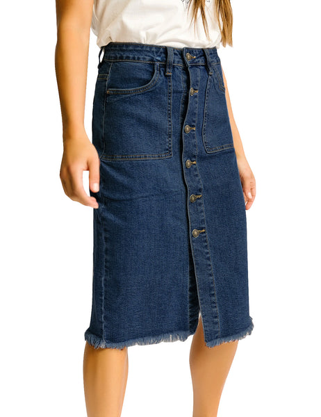 GRAPENT Women's Casual Mid Rise Ripped Pocket Distressed Short Denim Jeans Skirt
