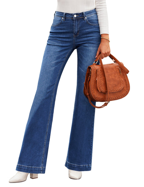 GRAPENT Womens Flare Jeans High Waisted Wide Leg Baggy Jean for Women Stretch Denim Pants