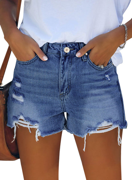 GRAPENT Women's High Waisted Ripped Stretchy Denim Hot Short Summer Jean Shorts