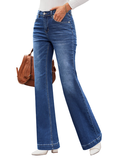 GRAPENT Womens Flare Jeans High Waisted Wide Leg Baggy Jean for Women Stretch Denim Pants