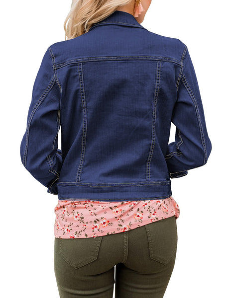 GRAPENT Women's Basic Button Down Long Sleeve Stretchy Jean Trucker Denim Jacket