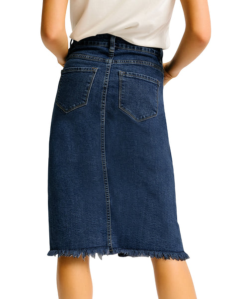 GRAPENT Women's Casual Mid Rise Ripped Pocket Distressed Short Denim Jeans Skirt